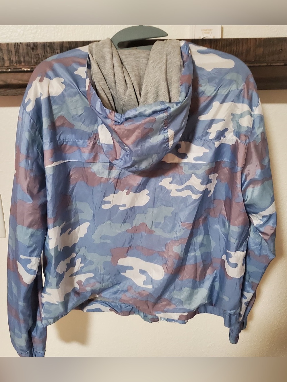 Blue & Gray Camo Hooded Windbreaker Jacket - Picture 2 of 3